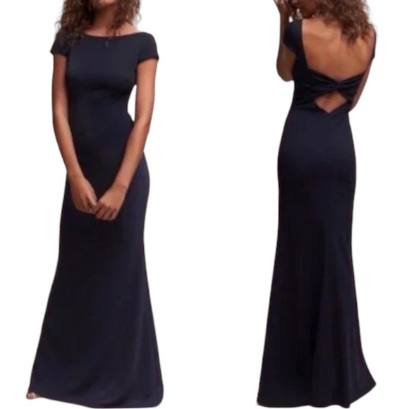 New Katie May BHLDN Madison 14, 16, 20 Blue Bow Back Long Bridesmaid Maxi Gown - Picture 11 of 11